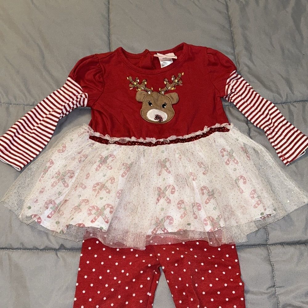 Girls Red Reindeer Tutu Matching Set - Holiday Outfit - Picture 2 of 6